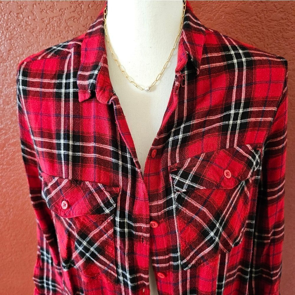 Red Plaid Button-Up Shirt - Picture 3 of 8